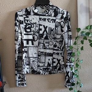 Women's Monochromatic Graphic Comic Print Long Sleeve Top - Small
